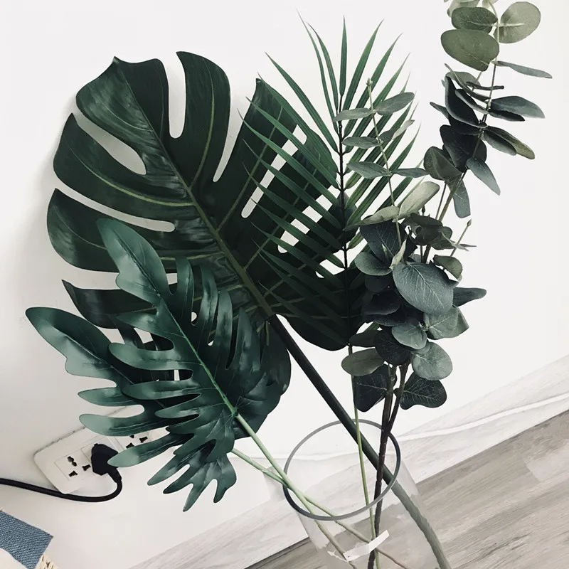 10-20 Pcs Artificial Plants Tropical Monstera Palm Leaves Simulation Leaf For Hawaiian Theme Party Decor Home Garden Fake Leaves