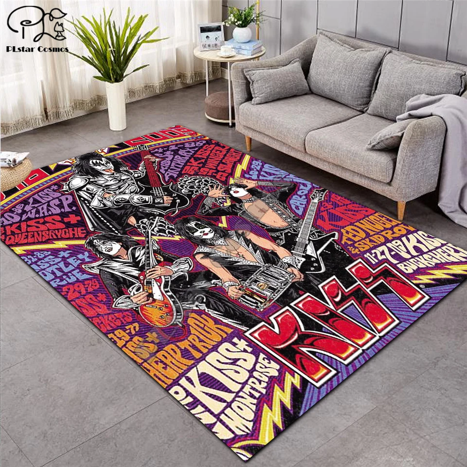 KISS Rock Shaggy Fluffy Anti-Skid Area Floor Mat 3D Rug Non-slip Dining Room Living Soft Child Bedroom Carpet ST06 | Дом и сад
