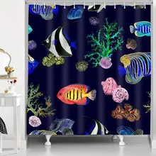 

Fish Shower Curtain Tropical MarineDeep-Sea Coral Colorful Fish Bathtub Screen Waterproof Polyester with Hooks Bath Curtains