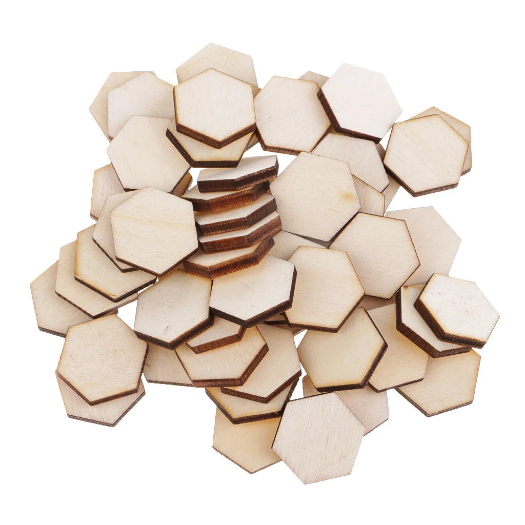 54pc Unfinished Wood Pieces  Blank Wood Natural Slices Wooden Hexagon Cutouts for DIY Crafts Painting