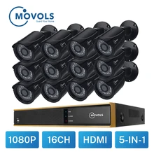 MOVOLS 12 шт. CCTV камера комплект 2mp комплект наружного наблюдения 1080P IR камера безопасности Система видеонаблюдения 16ch DVR комплекты