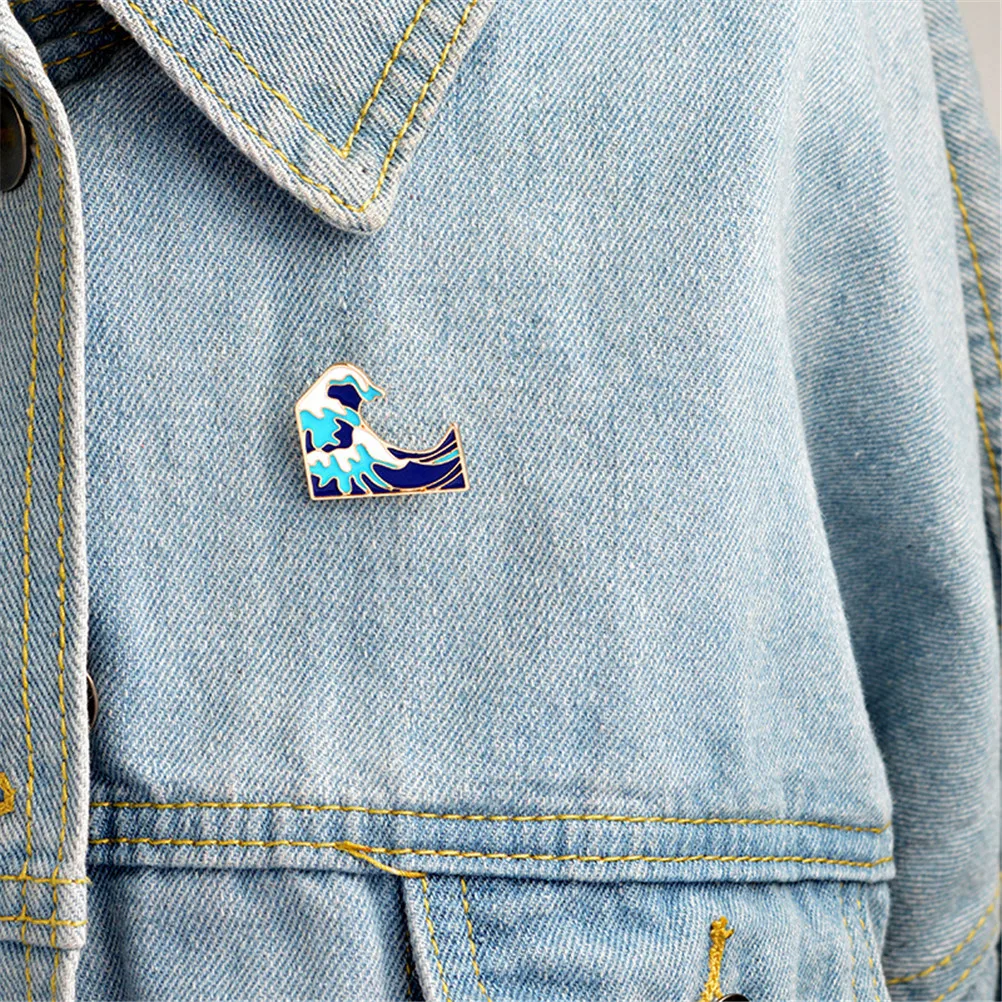 Cartoon Blue Waves Pins Brooch Pins Childlike Button Glaze Pin Denim Jacket Pin Badge Jewelry Gift For Kids Friends 2*2.4cm