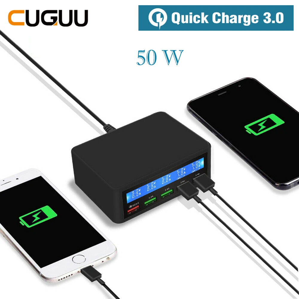 50 Вт QC3.0 Быстрая зарядка Мульти USB зарядное устройство умная зарядная станция концентратор 5 портов USB быстрое зарядное устройство ЖК-дисплей настольное настенное зарядное устройство
