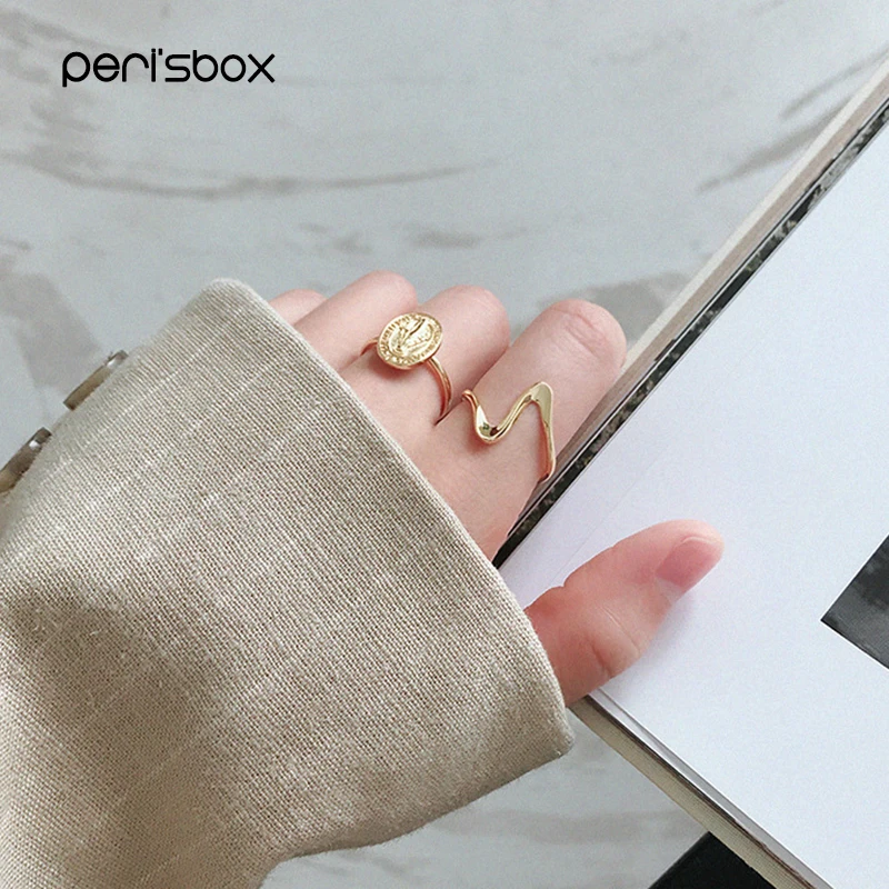Женское серебряное кольцо в форме волны Peri'sBox скрученные кольца золотистого