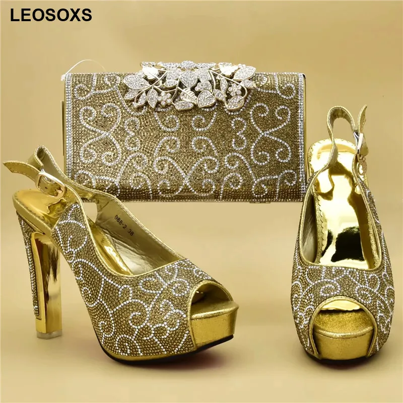 

Latest African Shoes and Bag Set Decorated with Rhinestone Elegant Luxury Women Shoes for Party Designer Shoes Women Luxury 2020