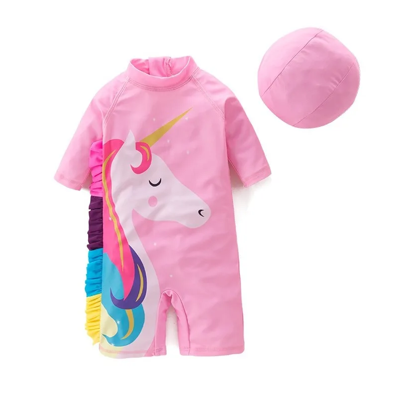 Toddler Swimwears Girls Unicorn Swimsuits 2-7Y Long sleeve Pink Pony Children's Swimwear Fashion One-Piece Swimming Suit | Детская