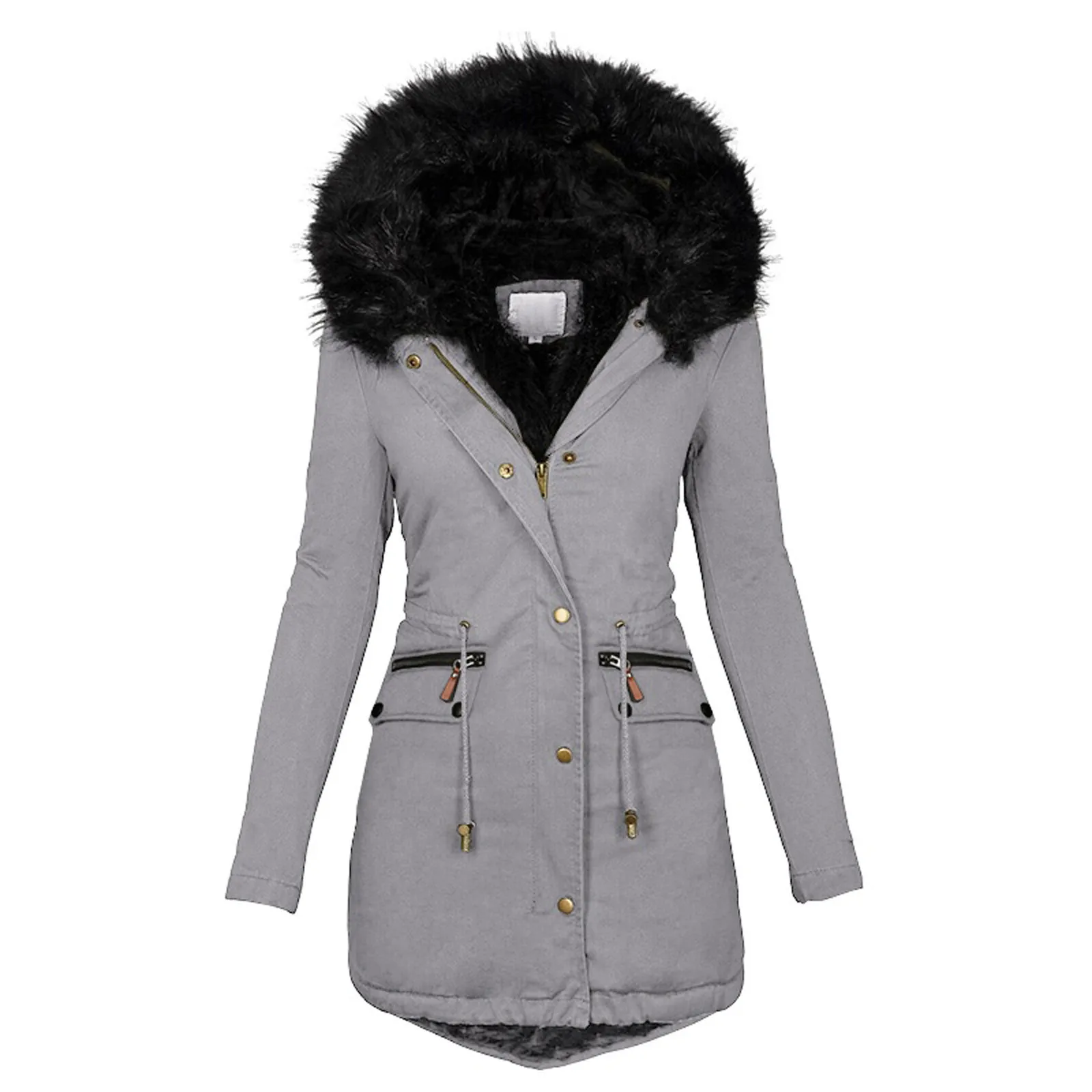 

Fashion Velvet Women Jacket Parka Plus Velvet Hooded Fur Collar Winter Coat Warm Parka Long Sleeve Thick Cotton Parka Zip Hoodie