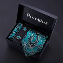 Мужской свадебный галстук бирюзовый голубой Шелковый Галстук Пейсли Карманный квадратный подарочный набор в коробке Barry.Wang модный дизайнерский шейный галстук для мужчин BB-5139