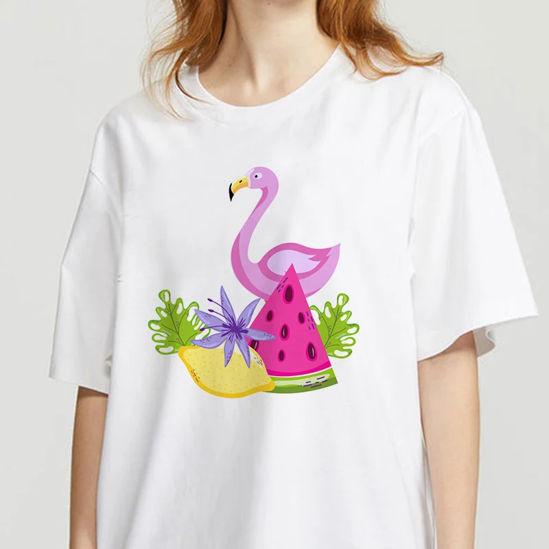 

Women Flamingo Cartoon Print Tshirt 90s Short Sleeve Graphic Tees women Funny Harajuku T-shirt Summer Fashion Tshirt