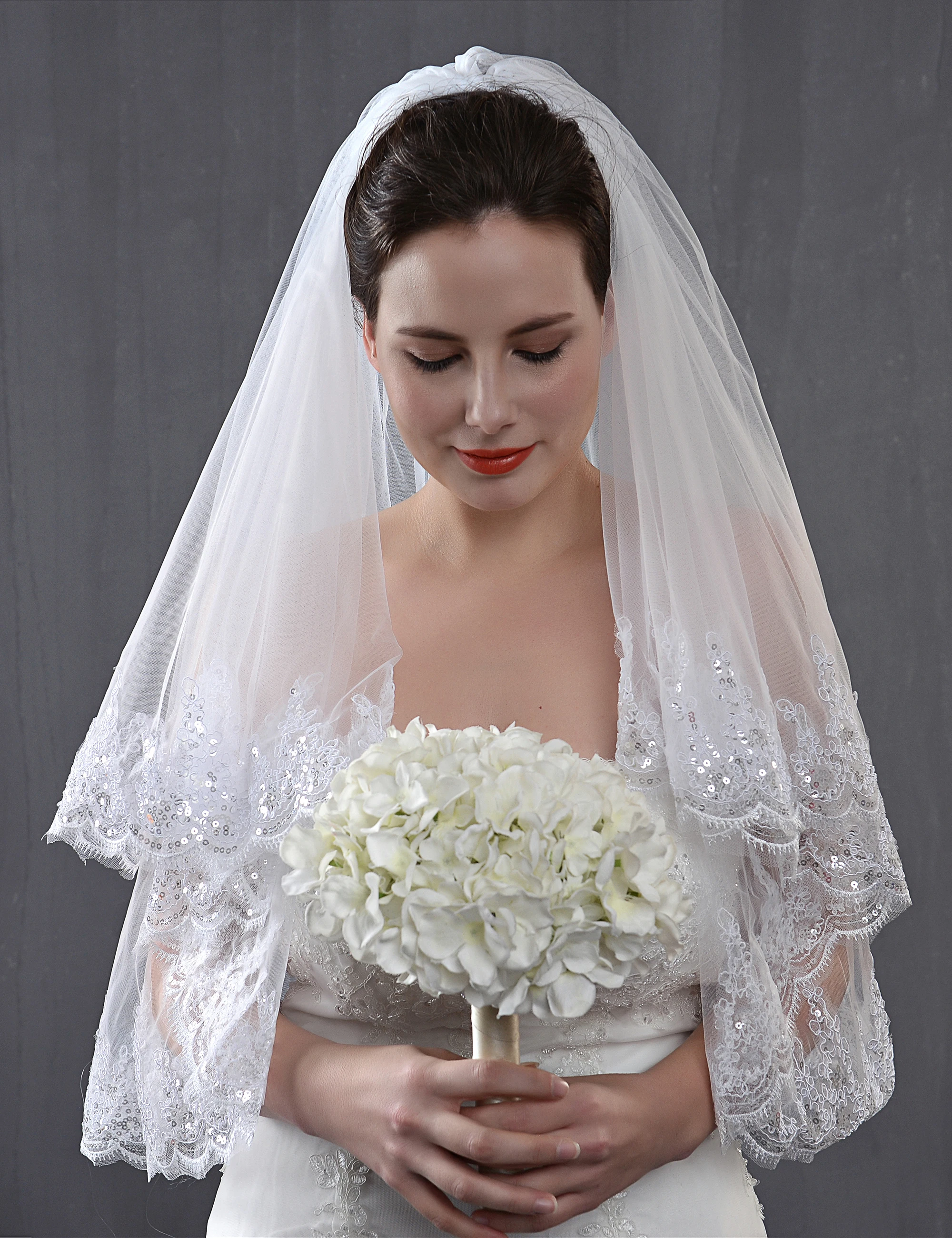 2 яруса блесток кончик пальцев Длина свадебная фата Фата невесты белый цвет