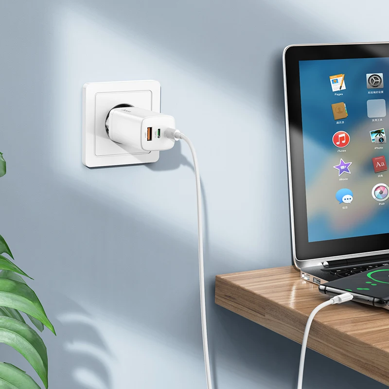 Hoco 65W GaN PD3.0 USB-C Quick Charger For iPhone 12 TypeC QC PD Dual USB Phone Charger Adapter For Xiaomi Macbook Laptop Tablet