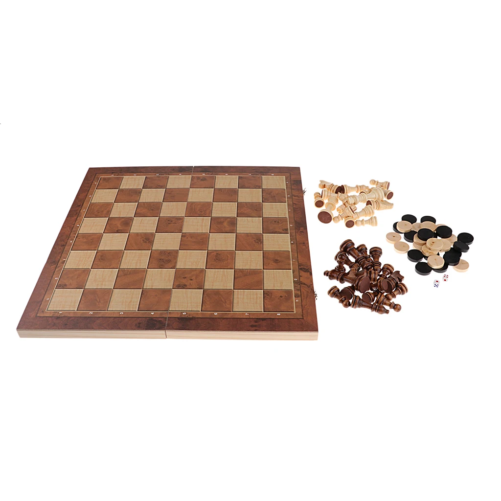Chess & Checkers & Backgammon 3 in 1 Chess Toy Wooden Chess Tournament Chess Checkers Set Gift 44 x 44cm