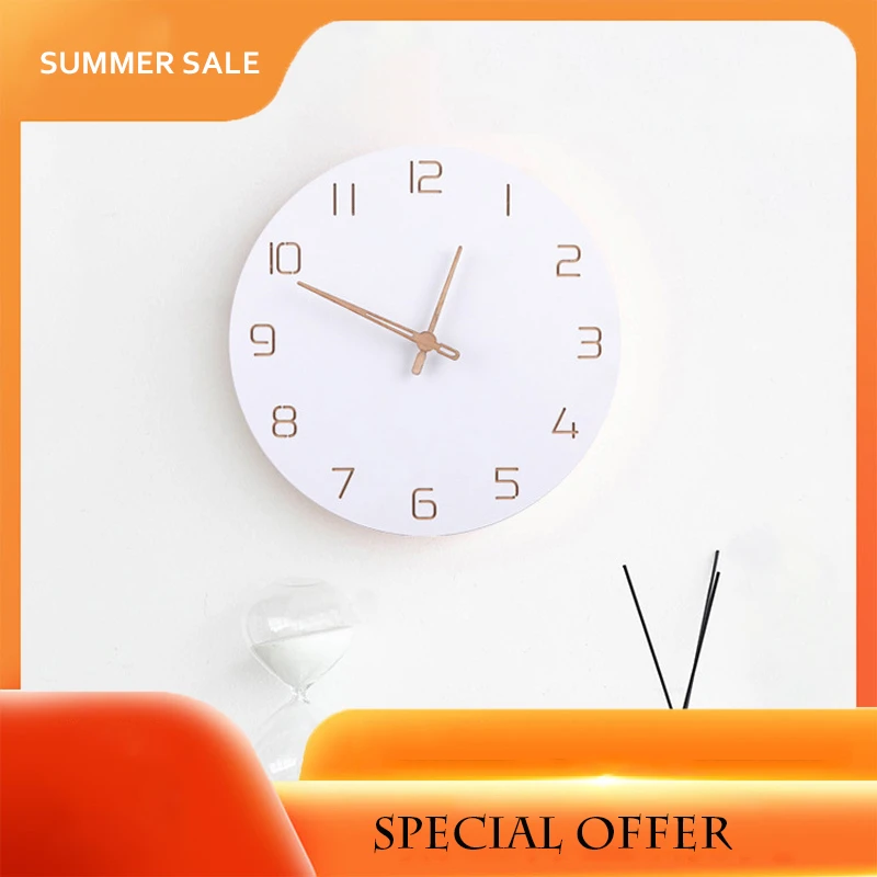 Nordic Wooden Large Round Clock White Wall Clock Round Silent Watch Simple Modern Design Home Decor Bedroom For Children Room