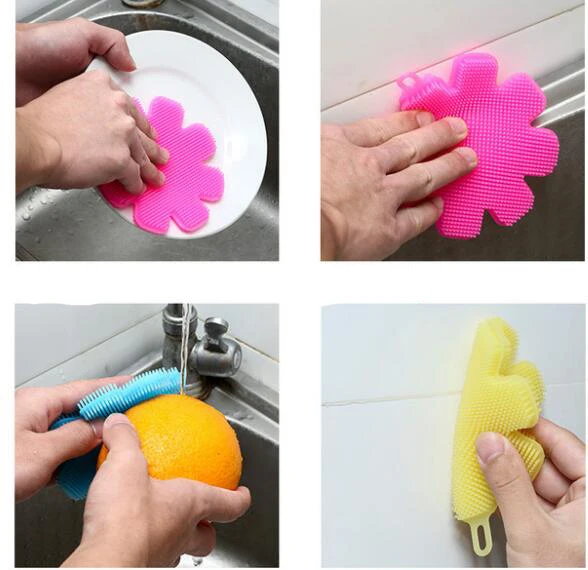 

1pc Silicone Dish Bowl Cleaning Brush w/suction cup Scouring Pad Silicone Dish Sponge placemat Kitchen Pot Cleaner Washing Tool