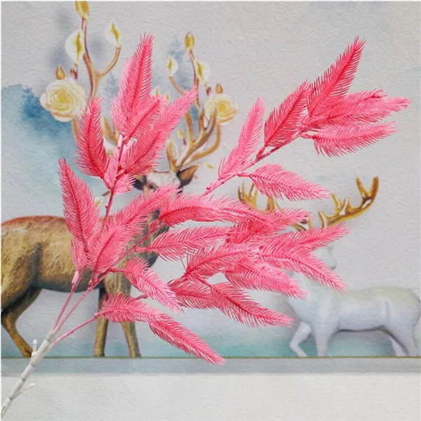 10Pcs Fake Feather Maple(3 stems/piece) 29.92" Length Simulation Plastic Flowers for Wedding Home Decorative Artificial Flower - Цвет: Розово-красный