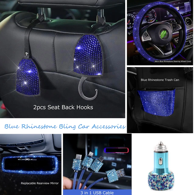Blue Car Glitter Accessories for Seat Women Rear View Mirror Hanging  Ornament Charger 3 in 1 USB Cable Diamonds Interior Parts - AliExpress