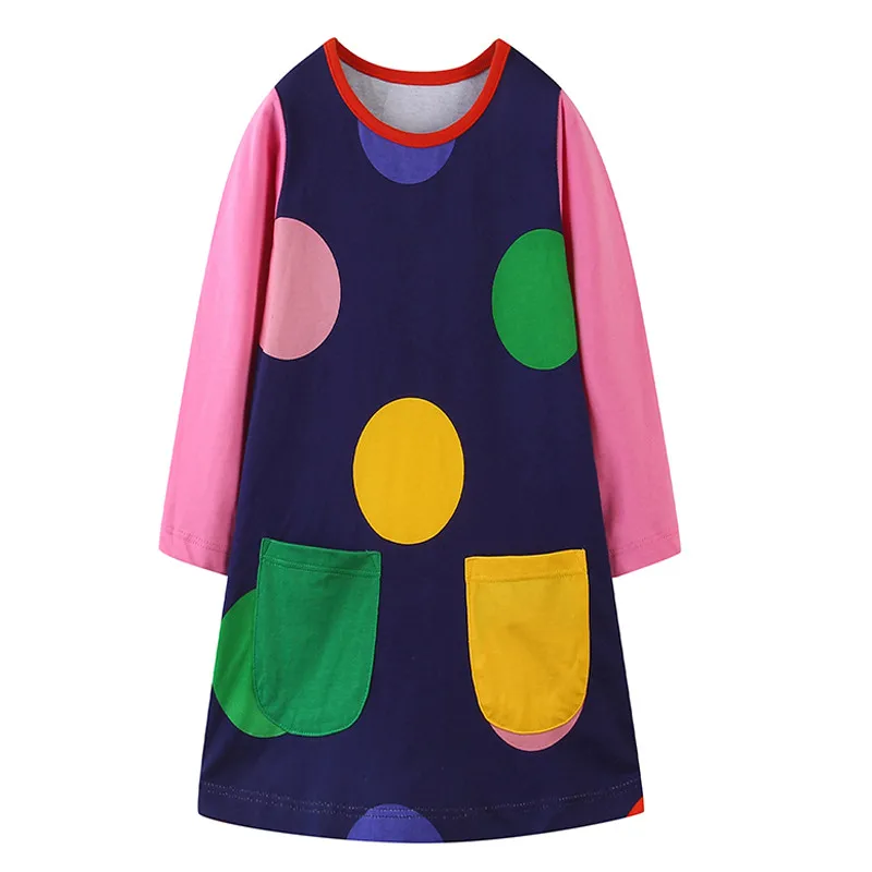 

Jumping Meters New Arrival Children's Cotton Dresses with Polka Dot Girls Casual Pockets Toddler Costume Autumn Spring Baby Wear