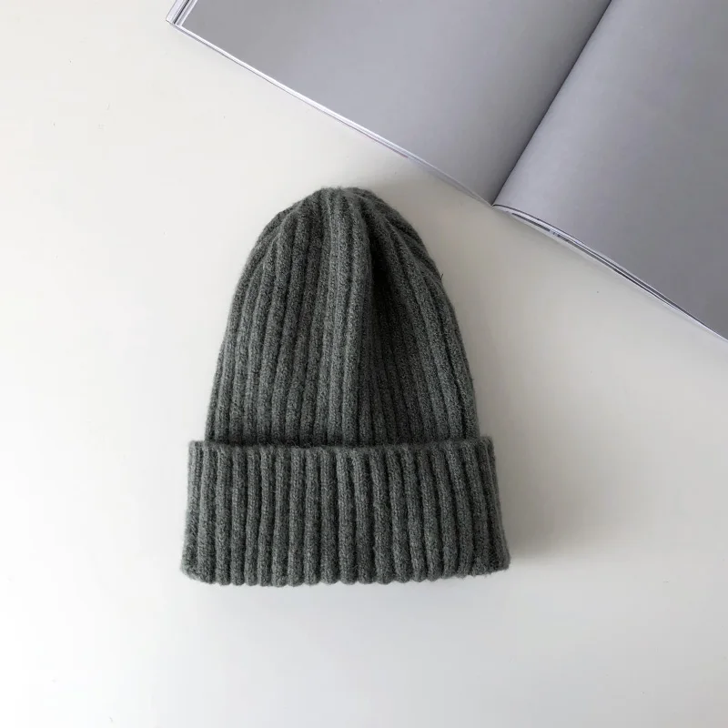 Новая однотонная шерстяная вязаная шапка, теплые мягкие трендовые зимние шапки, простые корейские стильные женские шерстяные Повседневные шапки, элегантные универсальные шапки - Цвет: dark gray