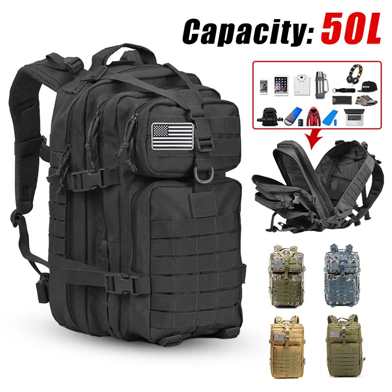 50L Большой Вместительный мужской армейский военный тактический рюкзак 3P Softback наружный водонепроницаемый рюкзак с жуком походные охотничьи сумки|Сумки для альпинизма|   | АлиЭкспресс