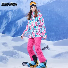 Gsou Snow/лыжи костюм Для женщин Водонепроницаемый Сноубордическая куртка+ лыжные штаны для девочки Одежда для катания на лыжах зимняя Для женщин Лыжный спорт лыжная куртка+ брюки для девочек зимние уличные женские спортивная одежда пальто