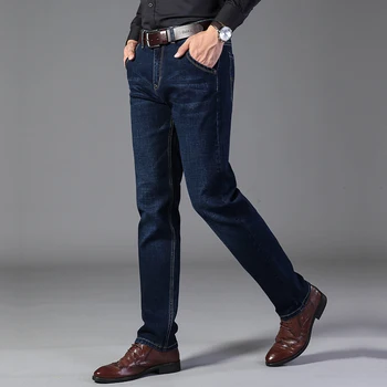 

Autumn Jeans Men's Korean Slim Stretch Youth Business Casual Trousers Elastic Men's Pants Thick Straight Large Size Blue Jeans
