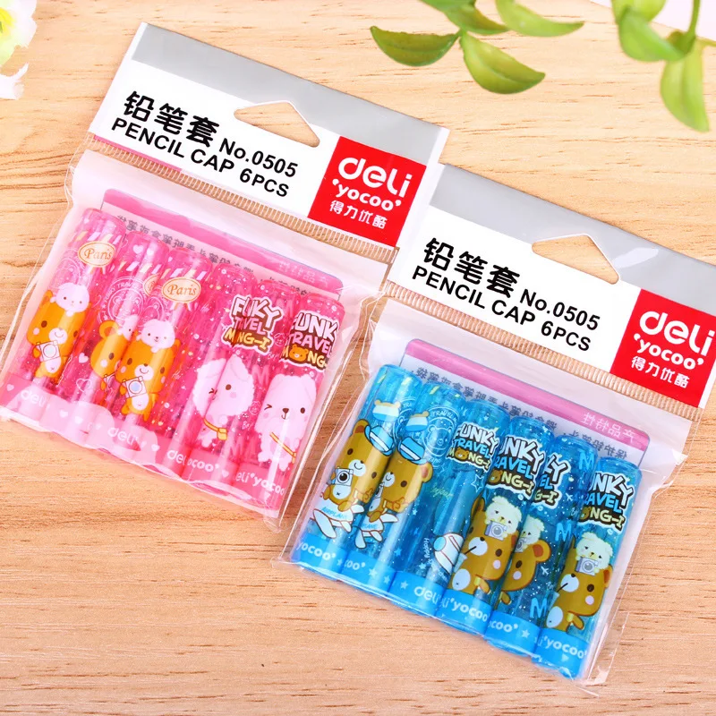 Wholesale Deli 0505 Card Holder Pencil Cap/Pencil Extender Pencil Grip Safe Pen 6-Pack