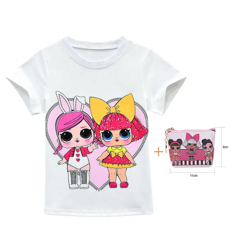 

Surprise Cartoon Children's Short Sleeve T-Shirt 2019 New Girls T-shirt Doll Cartoon Transfer Pattern Short Sleeve + Bag
