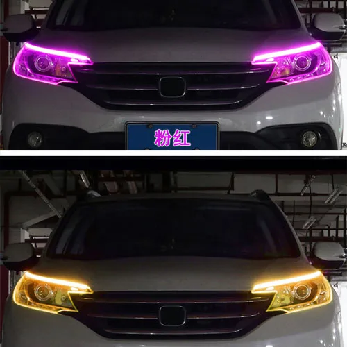 pink yellow DRL светодиодный дневной свет Автомобильные дневные ходовые огни 30 см 45 см 60 см Белый Желтый Гибкий DRL для фар с поворотными сигналами - Испускаемый цвет: pink yellow