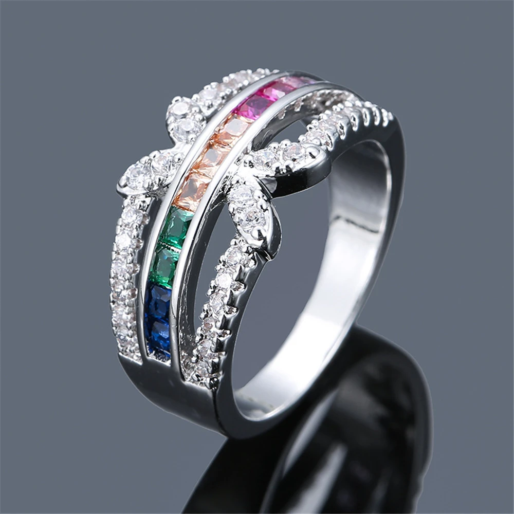 Серия Loredana Rainbow, модные инкрустированные из натурального цветного циркона и круглые миниатюрные циркониевые обручальные кольца