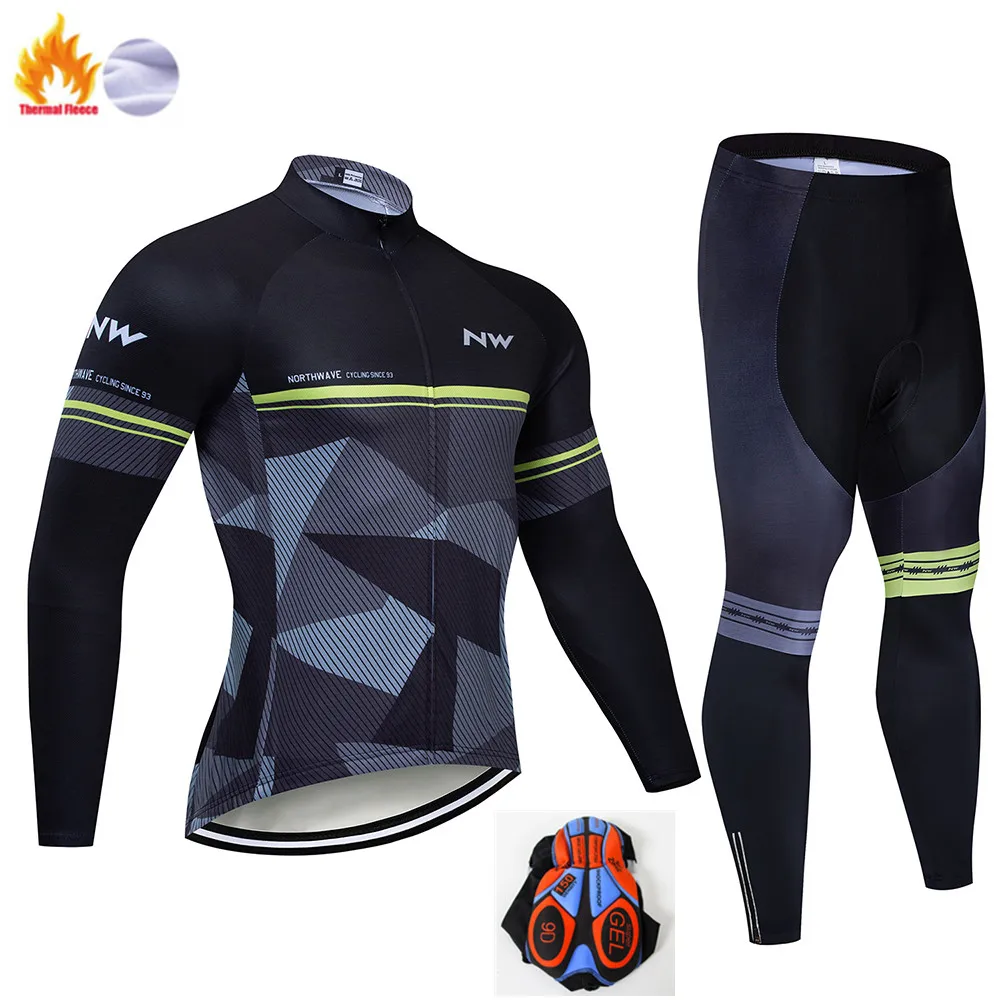 Winter Cycling suit Northwave теплая Зимняя Теплая Флисовая велосипедная одежда NW Мужской трикотажный костюм для езды на велосипеде MTB Одежда комбинезон комплект - Цвет: Winter Cycling suit