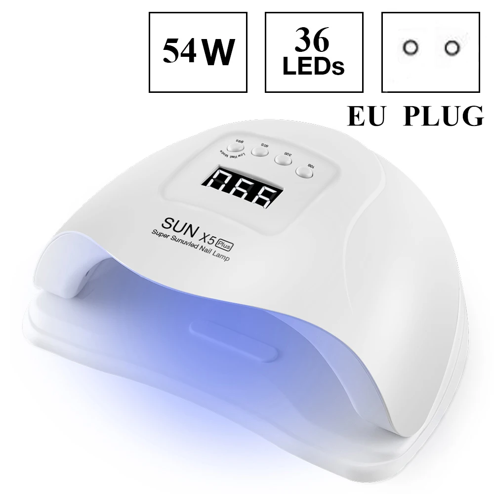 54W EU Plug Dmoley 80/54 Вт Светодиодный светильник для ногтей, Сушилка для ногтей, УФ лампа Вт для ногтей, лампа для отверждения геля, 4 нижних таймера, ЖК-дисплей, инструменты для дизайна ногтей - Цвет: 54W EU Plug