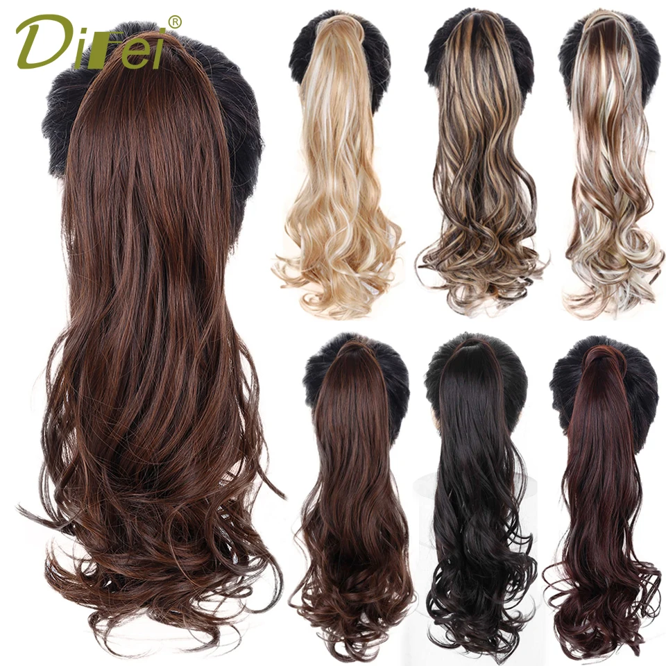 DIFEI Long Wavy Natural Ponytail Clip in Pony tail Hair Extensions Wrap Around on Synthetic Hair Piece for Women