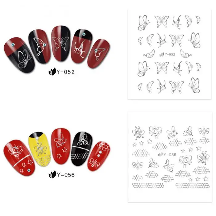 30pcs DIY Nail decoration sticker Accessories Gold Silver Random Feather Flower Spider Design Decal Nails Art Decoration Floral