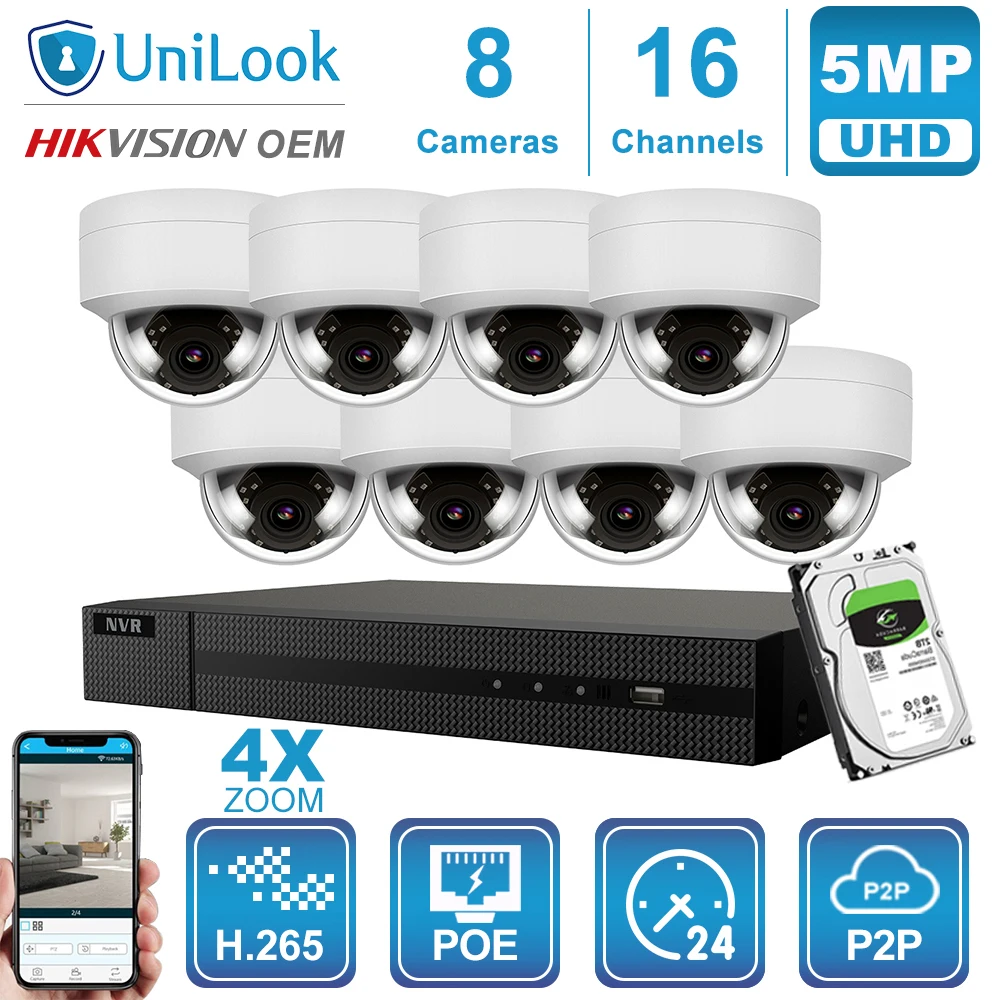  Hikvision OEM16CH 4K NVR 5MP POE 4X Optical vari-focal IP Cámara 8/10/12/16 Uds H.265 seguridad ext