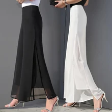 Aliexpress - Women’s Summer Wide Leg Long Trousers Casual Vintage High Waist Chiffon Side Split Loose Bohemia Skirt Pants Capris Solid