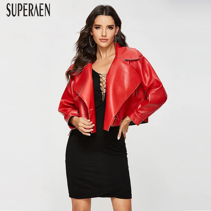 SuperAen, осень, повседневные кожаные куртки для женщин, Европа, новые женские куртки, одноцветные, модная женская одежда