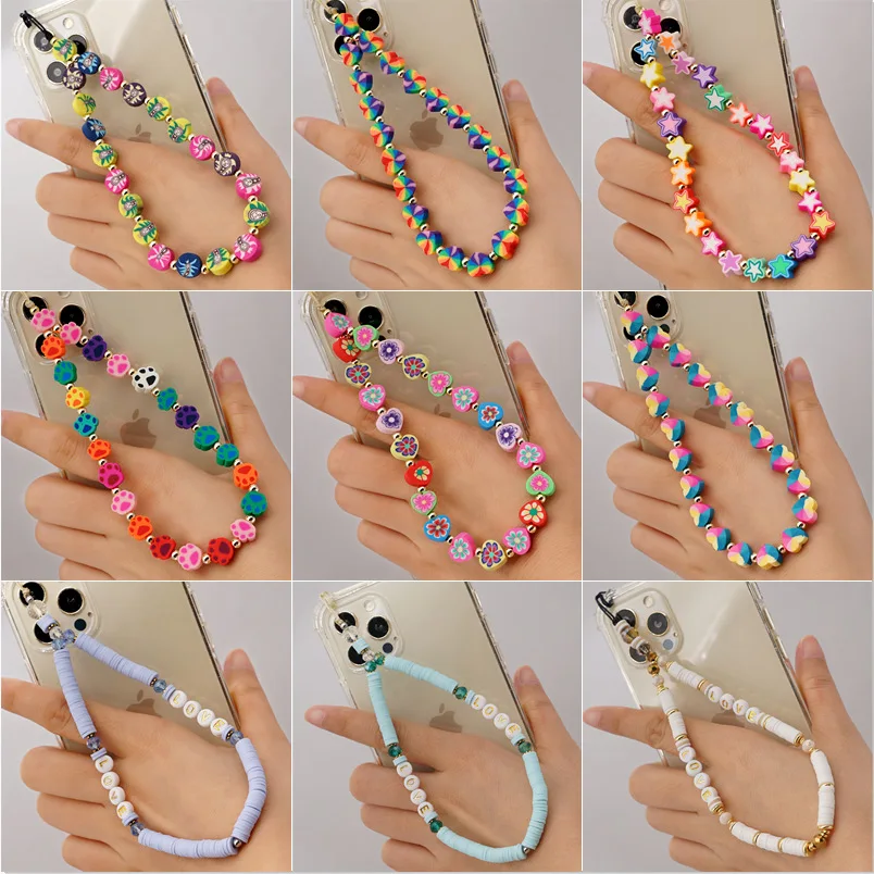 Colorful Smiling Beads Chain Phone Chain Lanyard Beads Mobile Phone Chain Anti-lost Handmade Acrylic Cord Lanyard for Women Gift 4 1628067829(1)