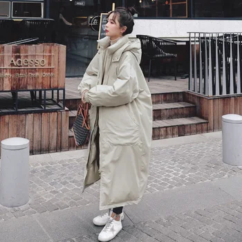 

Photo Shoot Winter 2019 New Style down Feather Cotton-padded Clothes Women's Korean-style Loose-Fit Long Cotton-padded Jacket ov