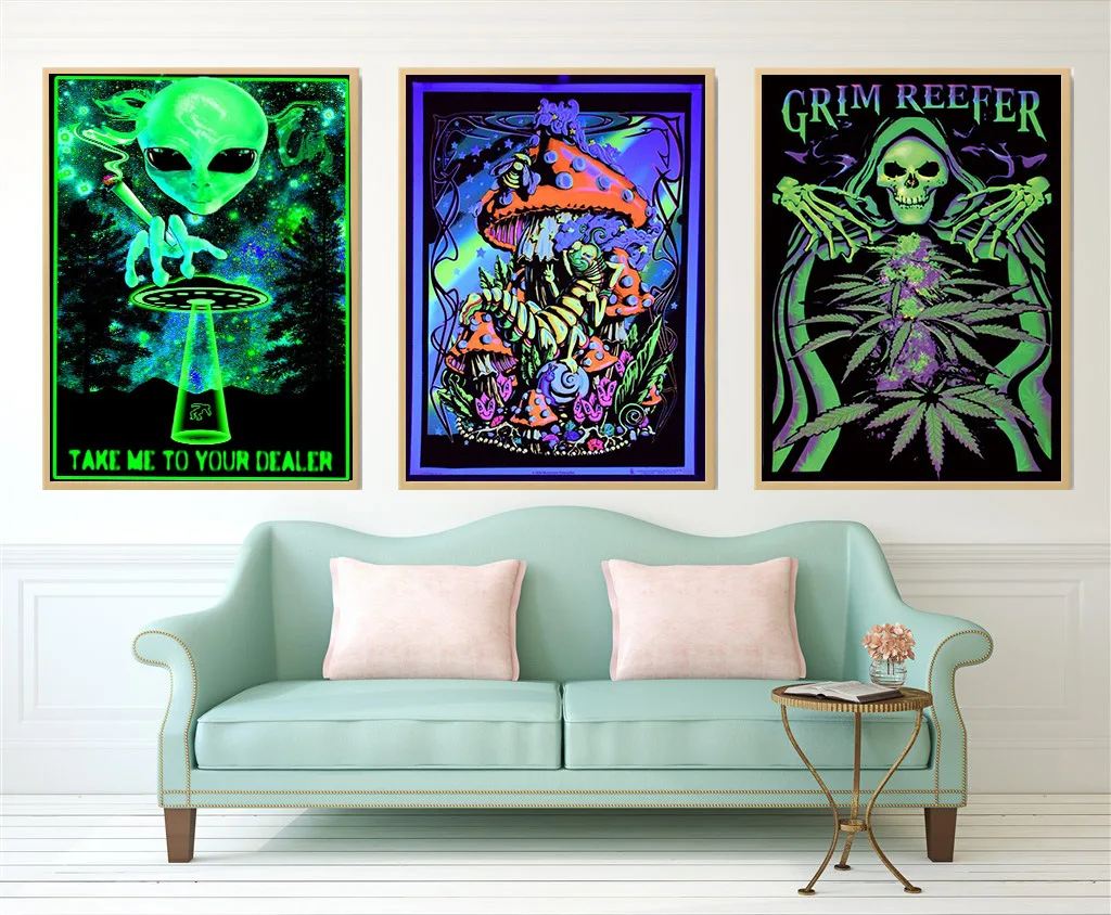 Гриб психоделическая Футболка шелковая ткань печати плакатов Абстрактная