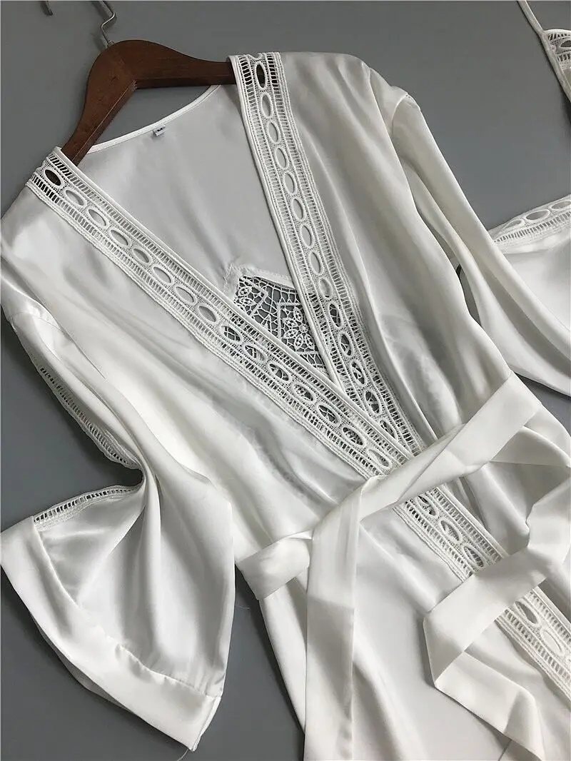 Женские пижамы,, женский сексуальный шелковый халат и халат, комплект, платье для сна+ халат, два предмета, полый халат, свадебная Пижама для подружки невесты