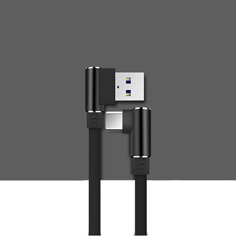 Black For Type C Usb type-C кабель 3 м 90 градусов локоть для huawei samsung S10 Xiaomi USB C кабель для мобильного телефона Быстрая зарядка для usb type-C устройства - Цвет: Black For Type C