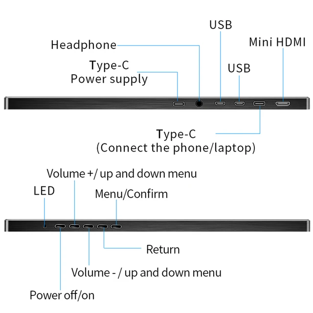 Monitor portátil con pantalla táctil 15,6 P, HD, tipo C, HDMI, VGA, PC, para PS4, ordenador portátil, Switch Phone, 1080 Monitor portátil con pantalla táctil 15,6 P, HD, tipo C, HDMI, VGA, PC, para PS4, ordenador portátil, Switch Phone, 1080