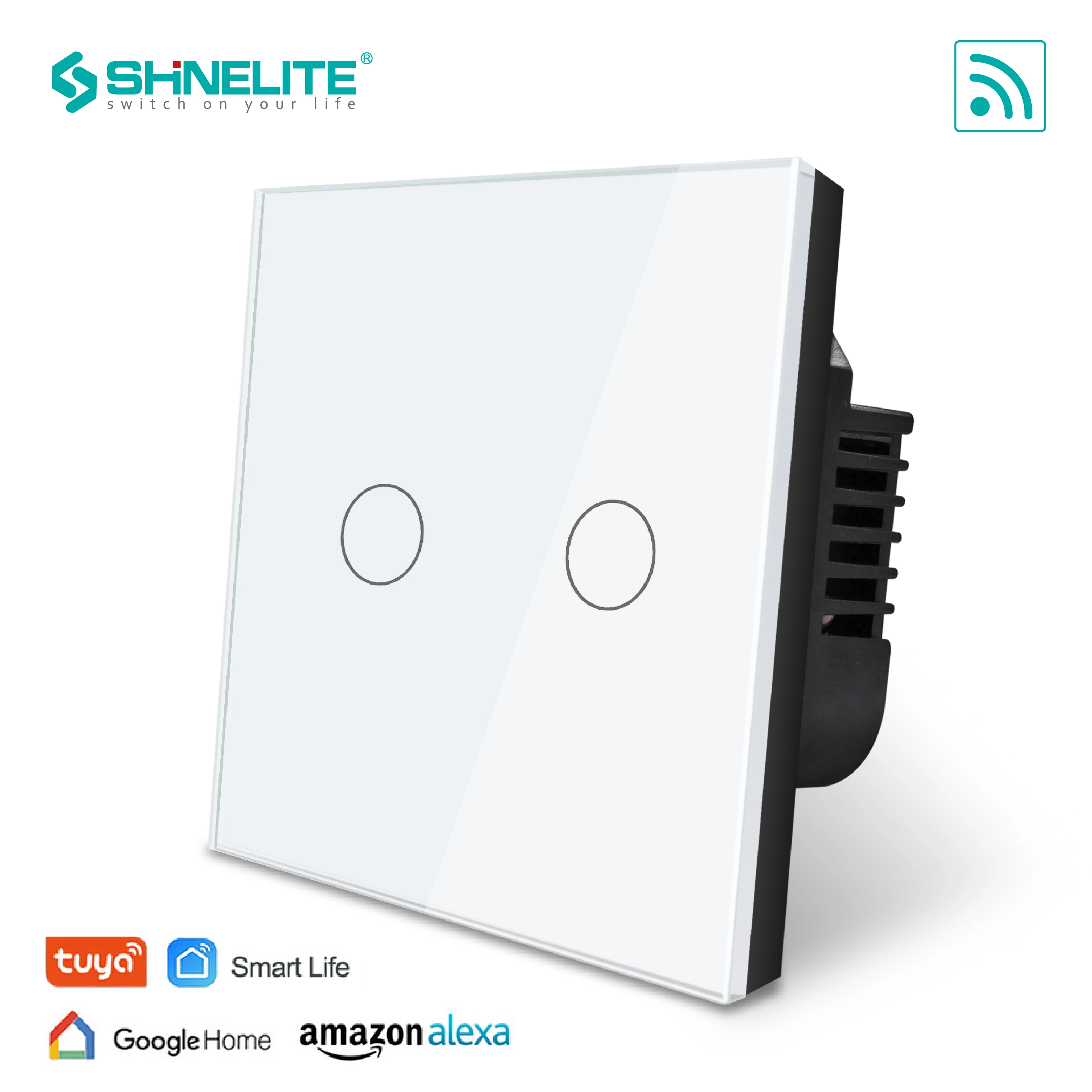 

SHINELITE UK Standard 2 gang Smart wifi Touch Switch, Touch WiFi APP Control, google home control , Alexa,Tuya APP Smart Life