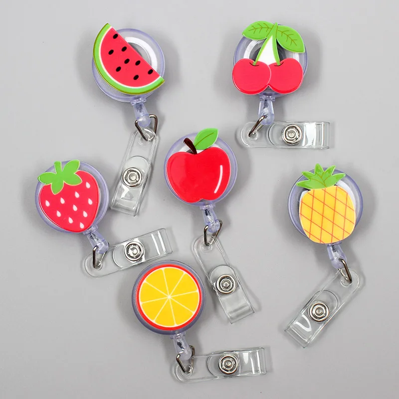 

Sun Fruit Ice Cream Style Clown Retractable Creative Badge Card Holder Reel Nurse Apple Exhibition Enfermera Pvc Name Card Chest