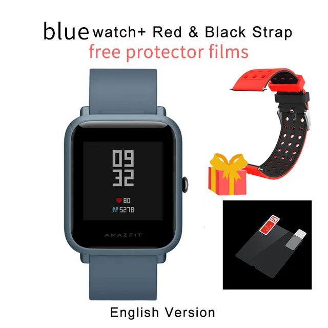 blue a red strap 1 год гарантии Amazfit Bip Lite Смарт-часы, глобальная версия, 45 дней Срок службы батареи 3ATM в соответствии со стандартом водонепроницаемости Smartwatch для Xiaomi - Цвет: blue a red strap