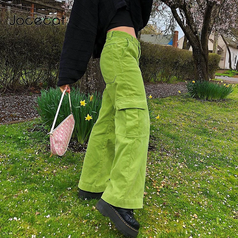 

Jocecat Corduroy 90s Wide Leg Trousers Female Big Pockets Patchwork Cargo Pants Streetwear High Waist Baggy Straight Pants Y2K