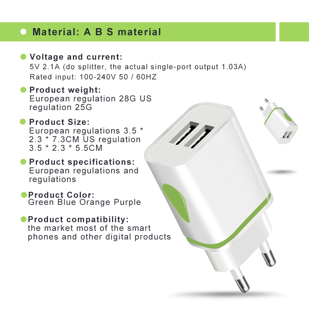USB Charger Travel Fast Charging Adapter Portable Dual Wall Charger Mobile Phone Chargers for iPhone 12 11 XR Samsung s9 Xiaomi usb fast charge