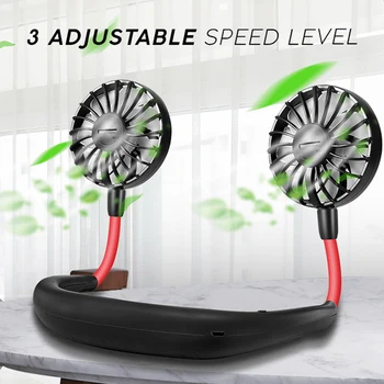 

Portable Neck Fan Hands-free USB Mini Sports Fan Lazy Neck Hanging Style 3 Adjustable Speed Level Dual Cooling Fans Dropshipping