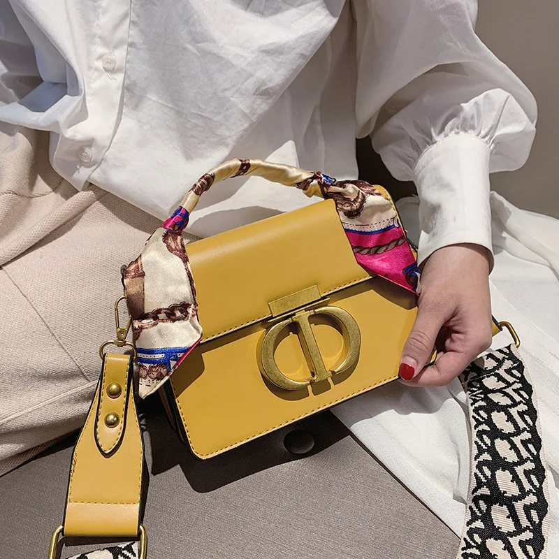 

Wide-Strap Bag Women's 2020 New Style Korean-style Versatile Portable Shoulder Bag Fashion Silk Scarves Shoulder Square Sling Ba