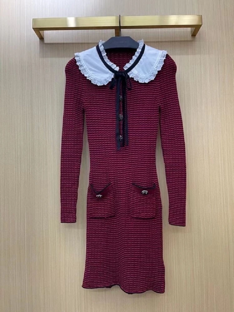 

High Quality New Long Sweater Dress 2022 Spring Autumn Style Women Wool Cotton Knitting Patchwork Long Sleeve Casual Dress